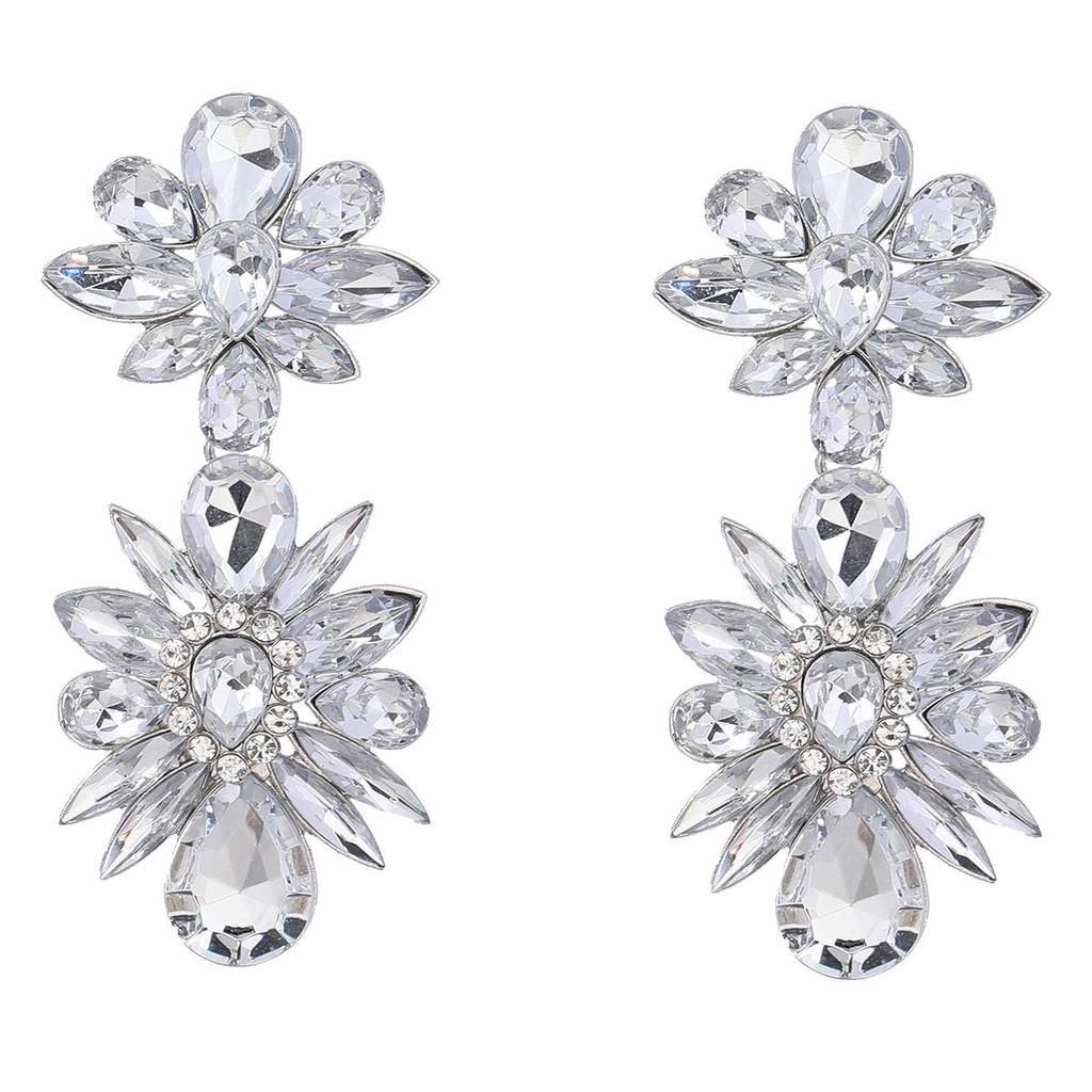 Exaggerated Multi-Layer Diamond Floral Alloy Earrings for Women