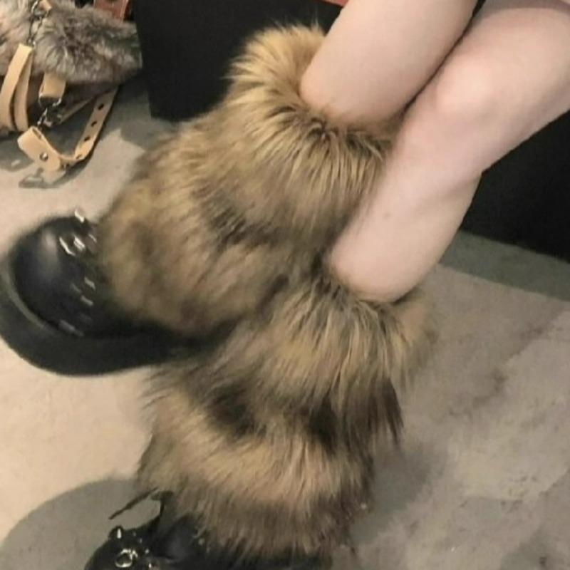 Neue Y2k Kunstfell Beinwärmer Spicy Girl Harajuku Winter Warme Pelzige Stiefelüberzieher Socken Jk Vintage Hiphop Cosplay Socken Zubehör