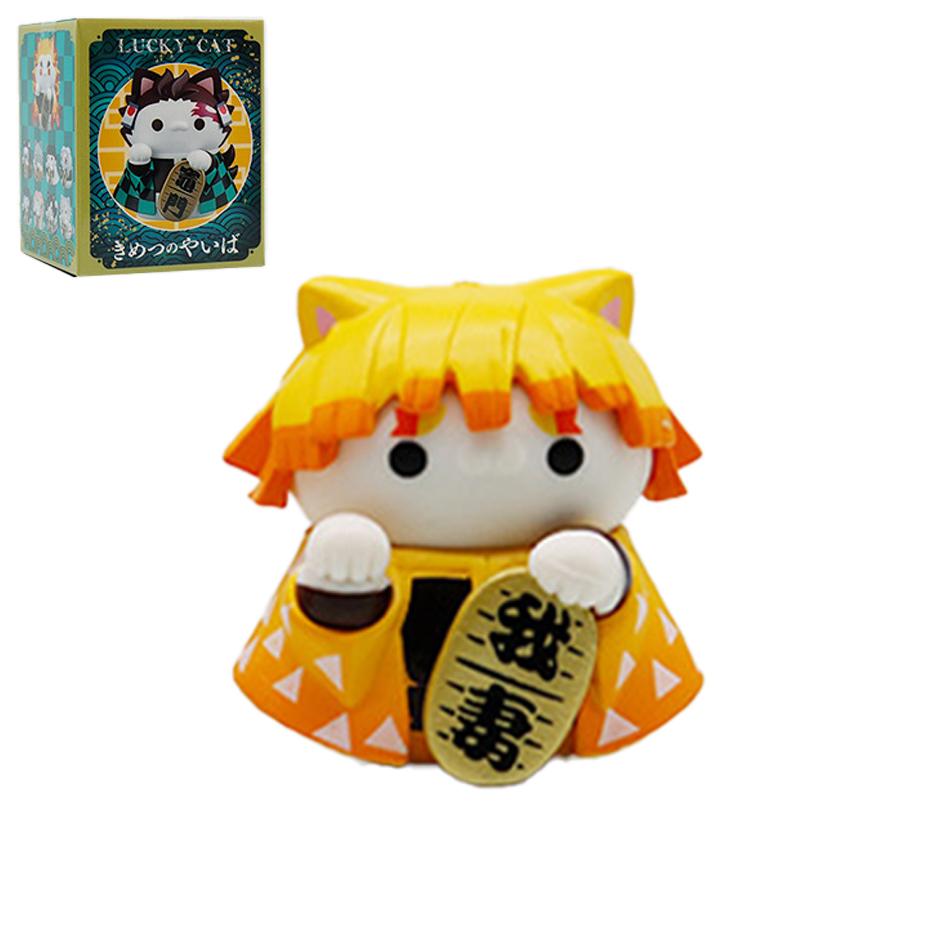 Demon Slayer Lucky Cat Anime Figure Blind Box Rengoku Tanjiro Inosuke Kawaii Cute Model Toy Desktop Car Ornaments Birthday Gift