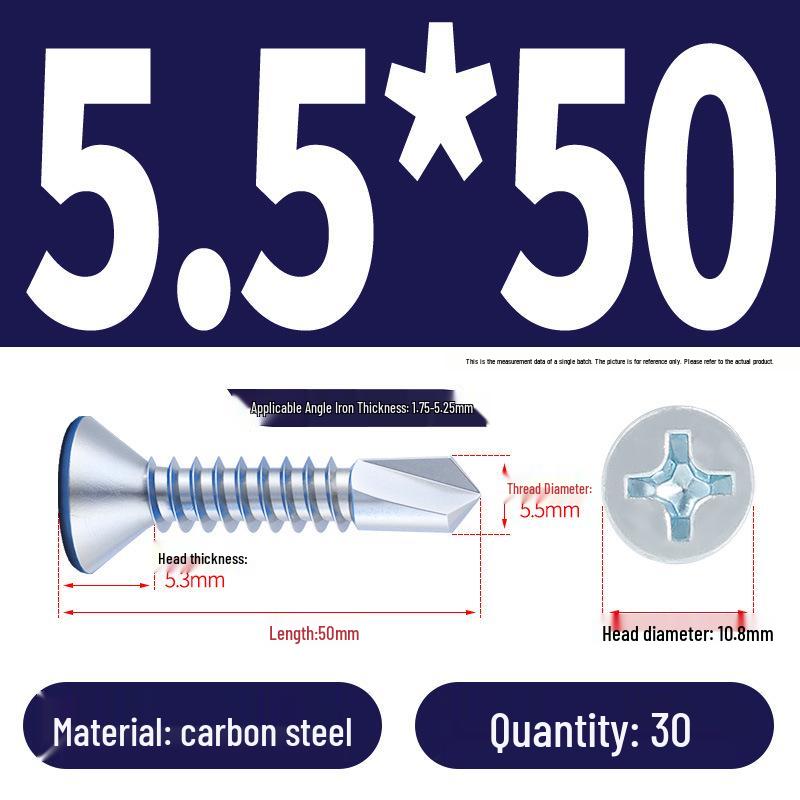 Phillips Flat Head Blue Zinc Plated Stainless Steel Self-Drilling & Self-Tapping Screws M3.9-M5.5