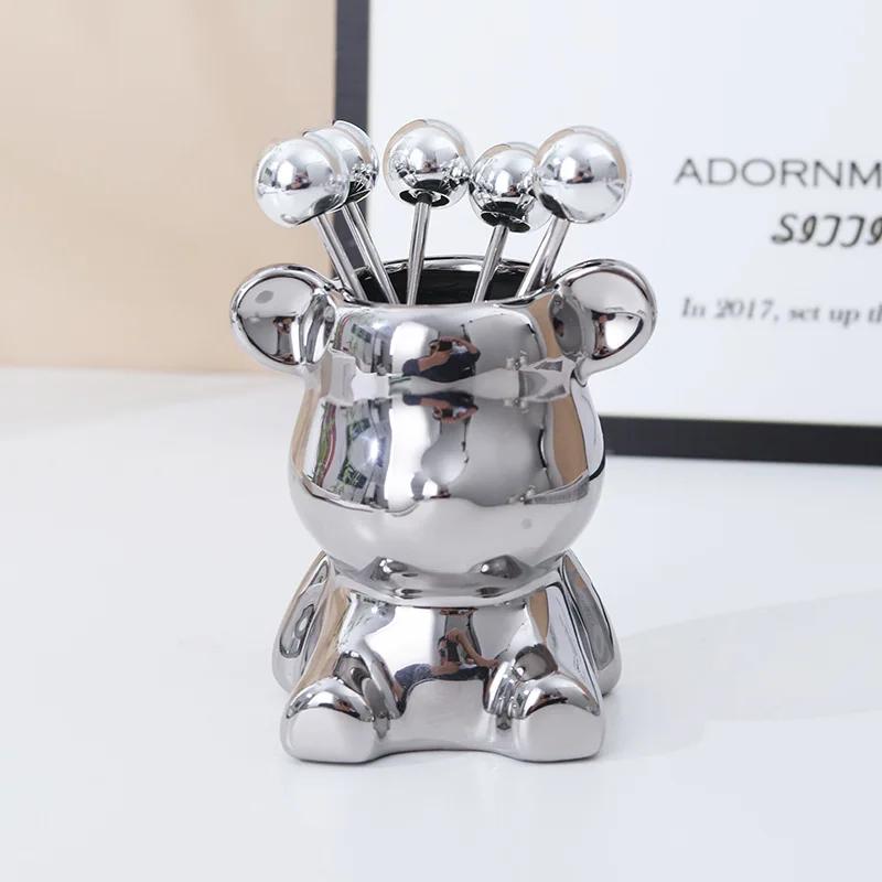 7pcs Set Fruit Forks Household Utensils Stainless Steel High-end Storage Cans Forks Fruit Tags Home Desktop Decoration Ornaments
