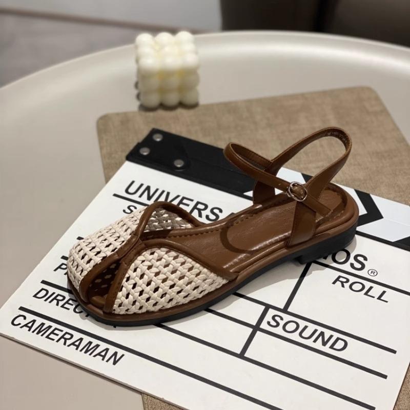 2025 New Retro Women Mesh Flats Sandals Designer Open Toe Shoes Summer Trend Walking Soft Shoes Shallow Buckle Shoes