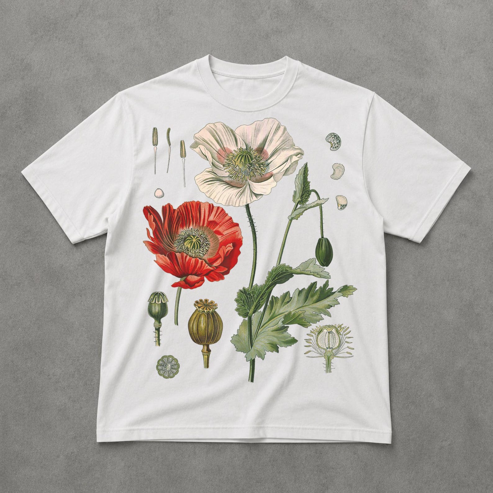 Vintage Red Poppy Shirt, Botanical Wildflower Graphic Tee, Floral Garden T Shirt S