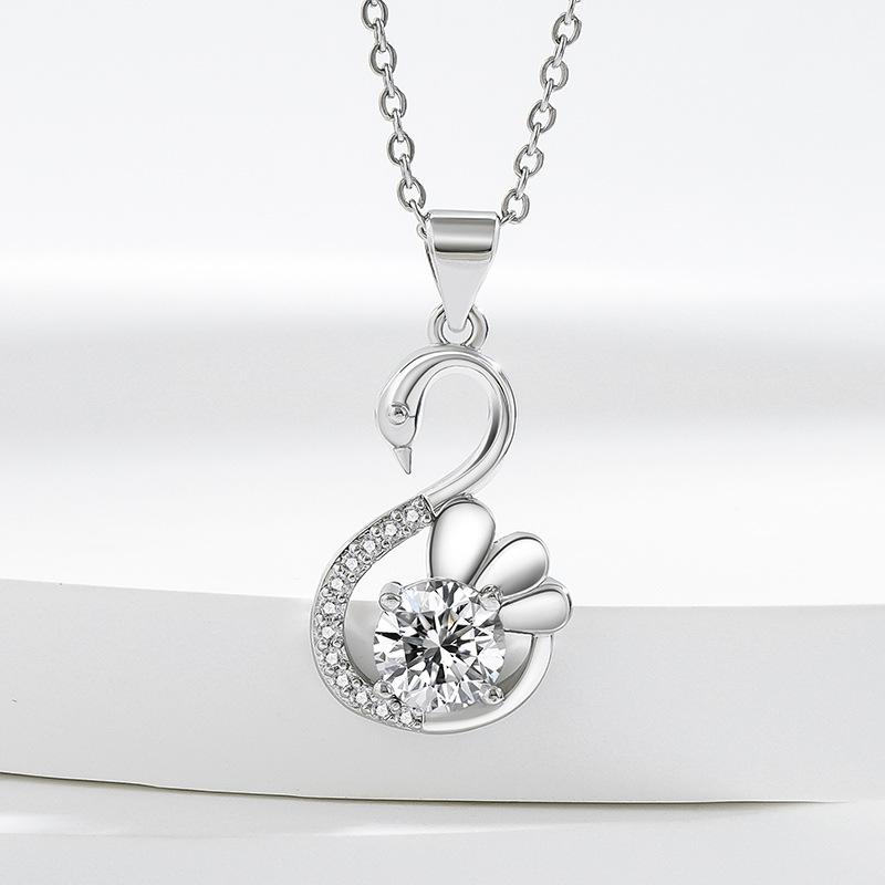 New S925 Silver Little Swan Earrings Women's Versatile Necklace Earrings Two-piece Set