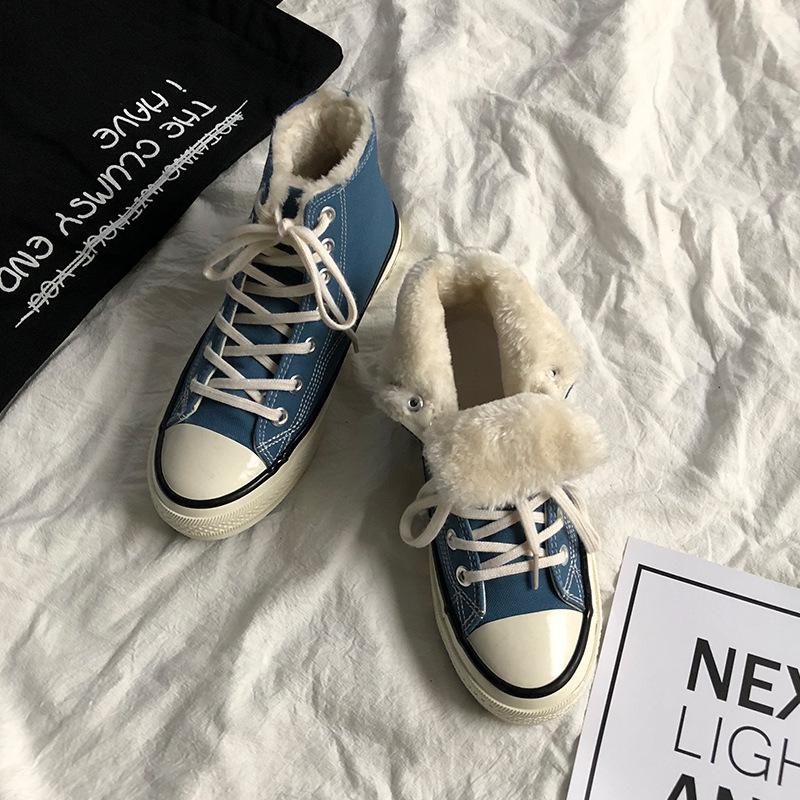 Retro cotton shoes female winter student velvet black high-top cotton shoes 88