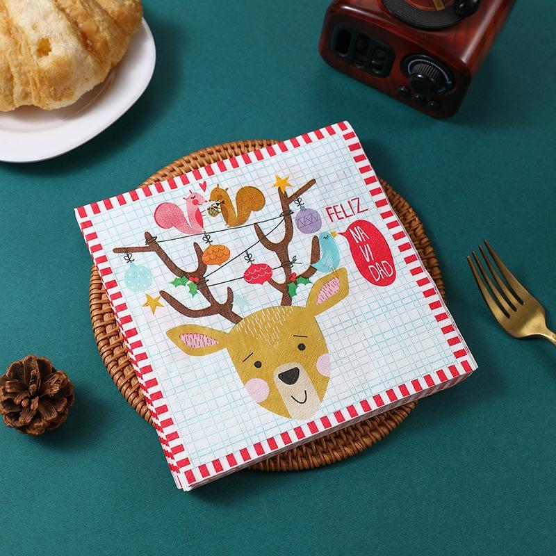 20 Stück/Packung Weihnachtsserie Bedrucktes Papier Einweg-Geschirr Servietten Taschentücher DIY Weihnachtsfeier Dekoration