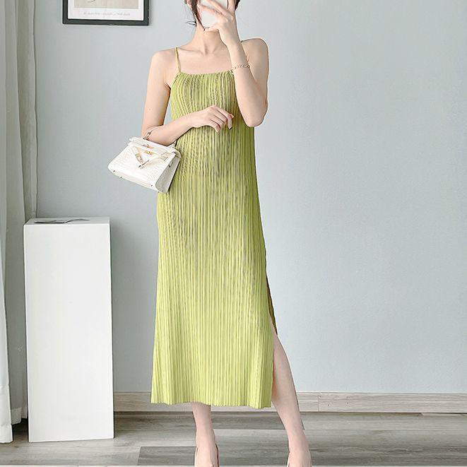 

Women s Summer Sleeveless Long Beach Dress with Side Slit One Size зелений