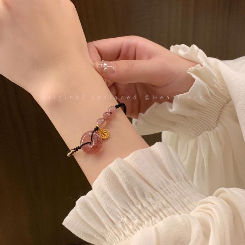 Strawberry Crystal Love & Peace Woven Bracelet - Women's Niche Design, Celebrity Couple Style