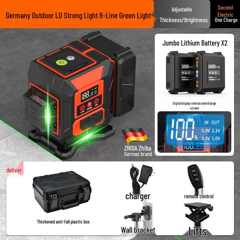 12-Line High Precision Green Infrared Level with Automatic Outdoor Wall Sticking and Self-Leveling