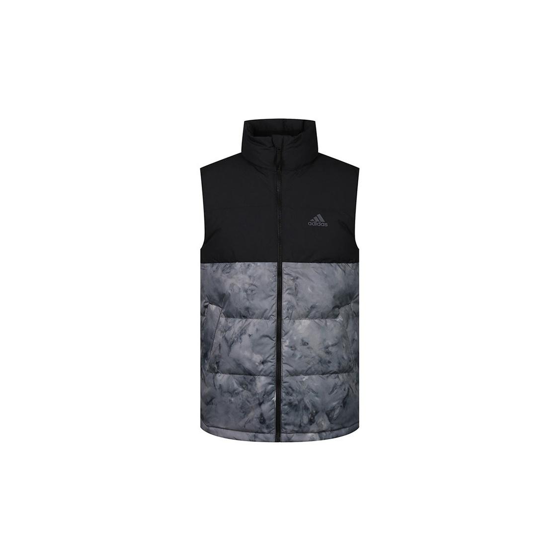 adidas Tiedye Dwn Vest Stay Warm Stand Collar Down Vest Black Gray Colorblock Men s GE9985 XS