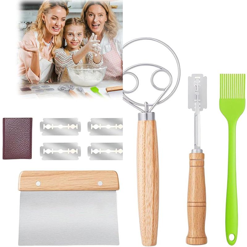 Danish Dough With Sourdough Scoring Tool-Bread Whisk Set Of 6 Pieces-Dough Hook,Dutch Whisk,Bread Lame