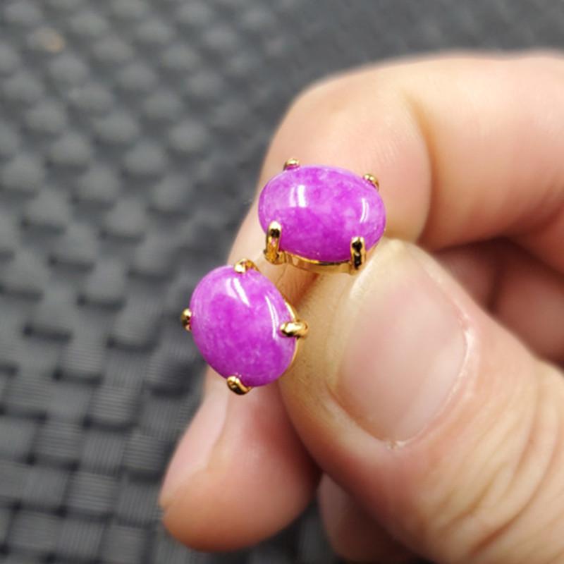 Peach Blossom & Pink Quartz Jade Egg-Shaped Earrings Gold Version
