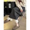 Korean-Style Sweet Lace Trim Patchwork Midi Skirt - Autumn/Winter A-line Retro High-Waist for Women