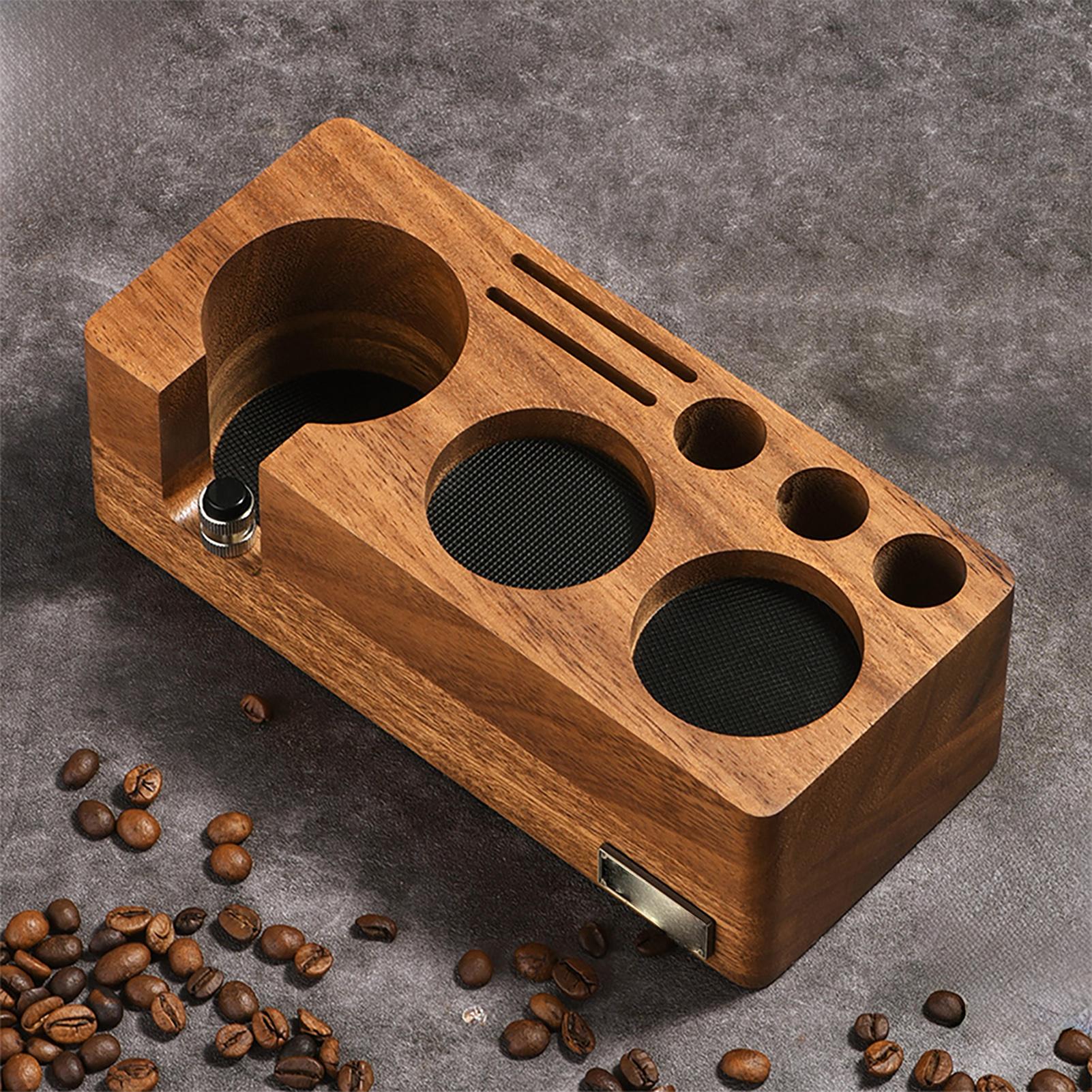 Station de Tamping Café en Noyer Support de Porte-Filtre Base   Hauteur 3 en 1 Station de Tamping Café   Distributeur et Porte-Porte-Filtre pour C