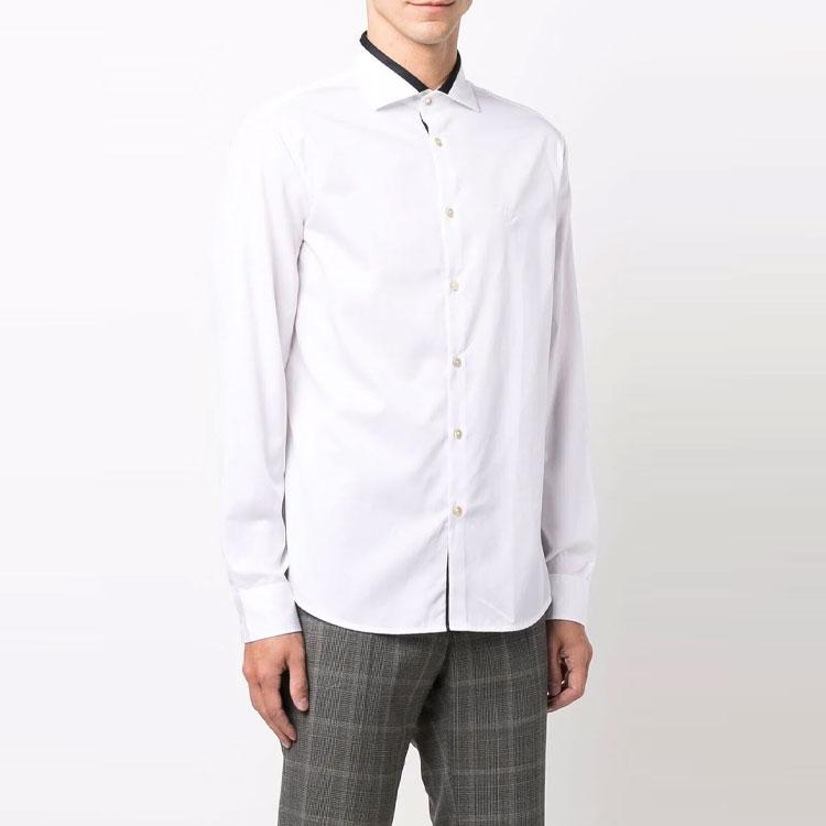 Emporio Armani Color Block Pointed Collar Single Breasted Long Sleeve Shirt Men shirts White 6K1C71-1NZTZ-0100