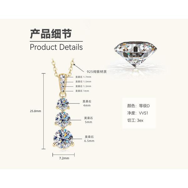 Silvere Glam New Gradient Moissanite Necklace For Women, Pure Silver Pendant, Personalized And Trendy Moissanite Collarbone Chain