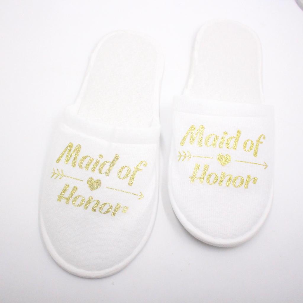 Fashion 20 Pairs Bride & Bridesmaid, Wedding Party Guests Home Slip on Shoes Bridal Party Slippers Open-toe with Golden, Red and Black