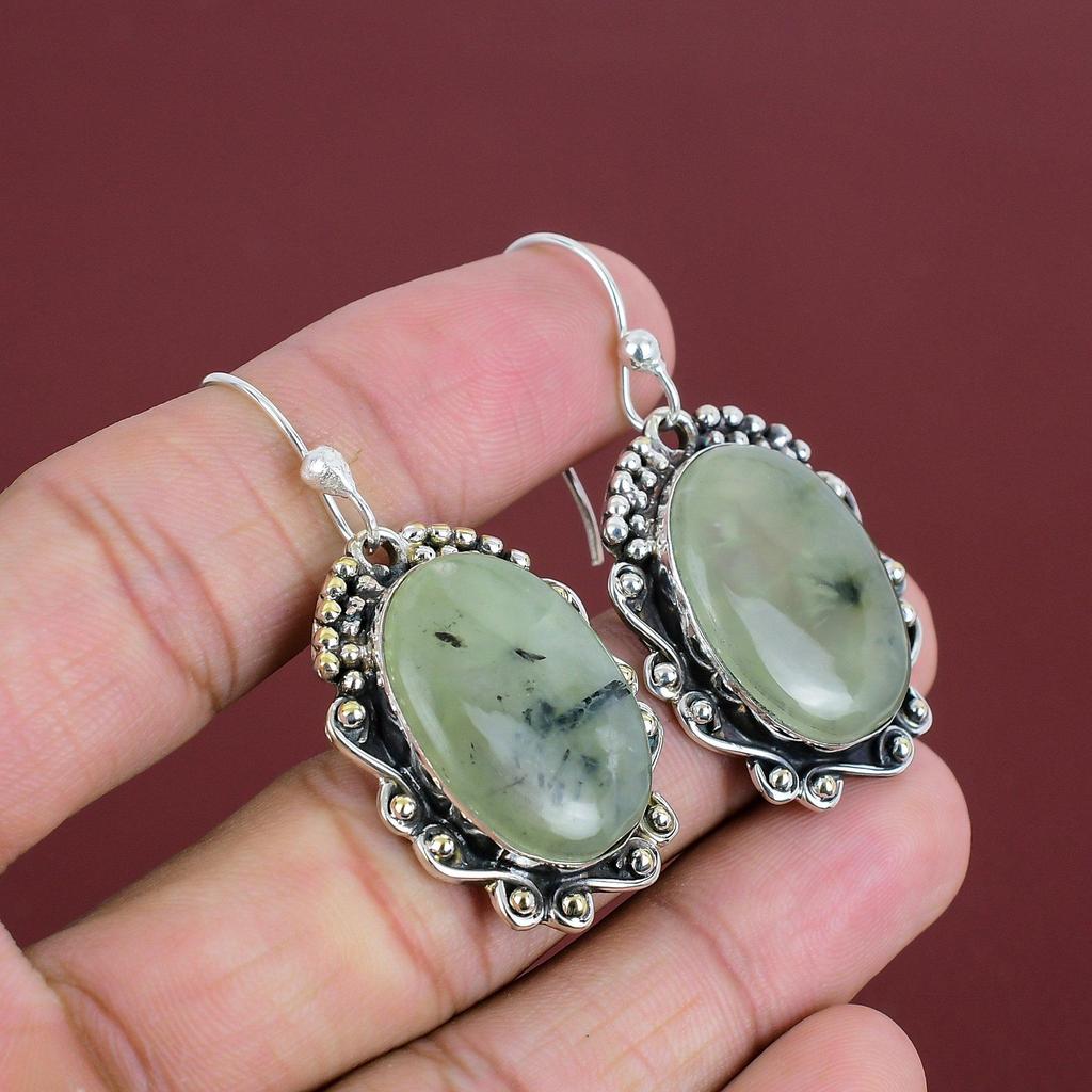 Moss Prehnite Earring Natural Gemstone Jewelry Handmade Earring 925 Sterling Silver Earring Birthstone Jewelry Women Earrings Gifts For Wife