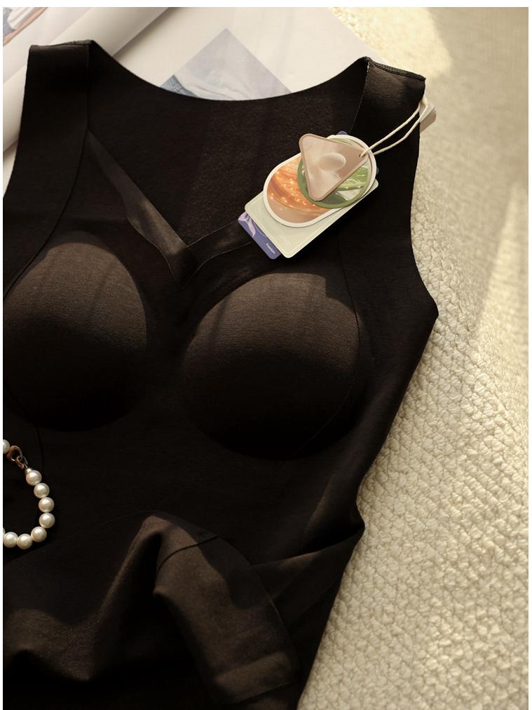 

Women s Brushed, Skin-Friendly Petal Collar Tank Top with Built-in Chest Pads for Warmth in Autumn & Winter (No Bra Needed!) L чорний