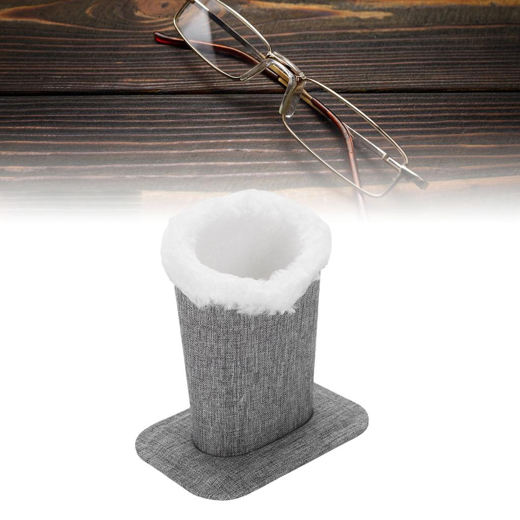 Plush Lined Eyeglasses Holder Stand Soft Protective Glasses Case for Desk Nightstand Table   Linen Gray