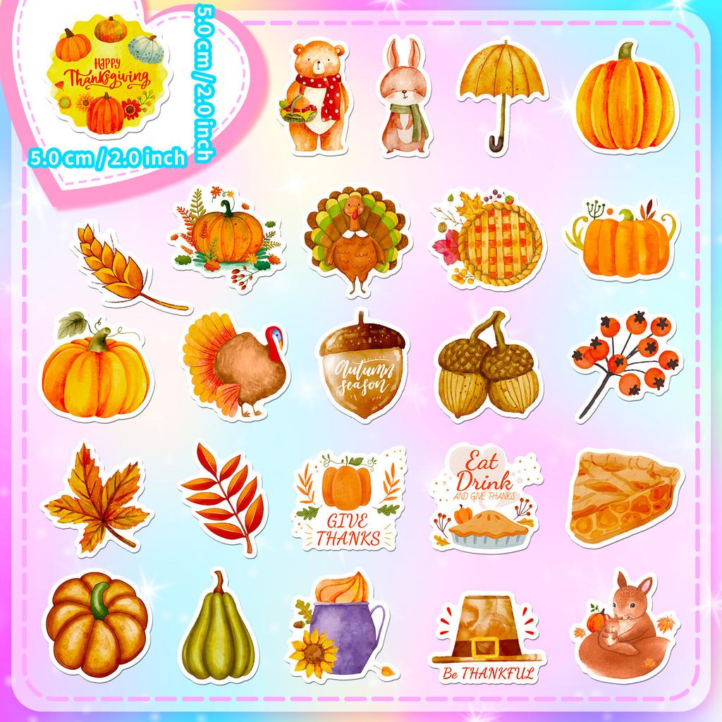 50 Thanksgiving Stickers Pumpkin Turkey Autumn Maple Leaf Thanksgiving Festive Stickers