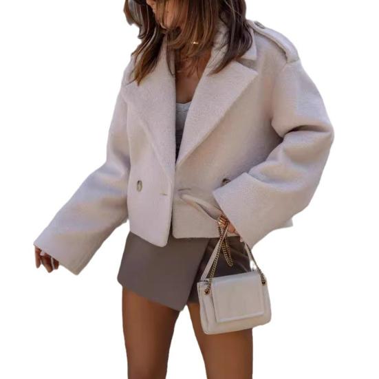 Fall Winter Women Jacket Turn-down Collar English Style Chest Pockets Windproof Outwear Single-breasted