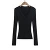Spicy Girl Deep V-neck Slit Cuff Sweater: Women's 2024 Slimming Autumn Top