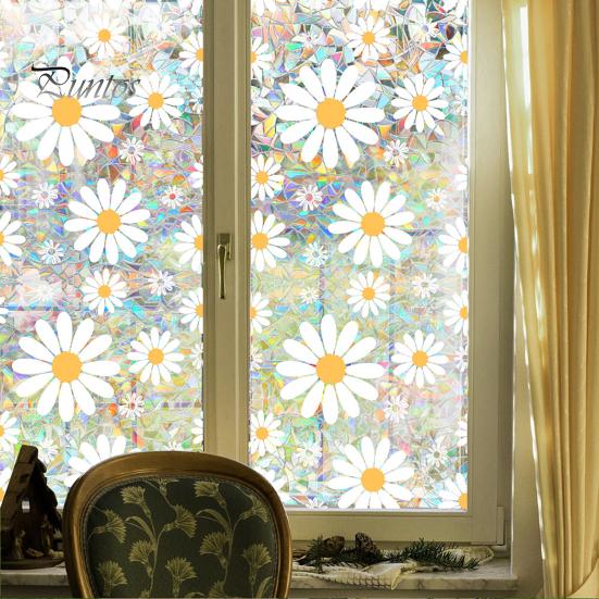 Floral Rainbow Static Sticker Window Privacy Film UV Protection Glass Sticker Non-Adhesive Window Cling for Home Bedroom Living Room Decor