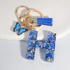 1pc Custom Blue Alphabet Letter Keychain with Butterfly Pendant Resin Ladies Key Ring with Tassel - Elegant Accessory for Bags Backpacks