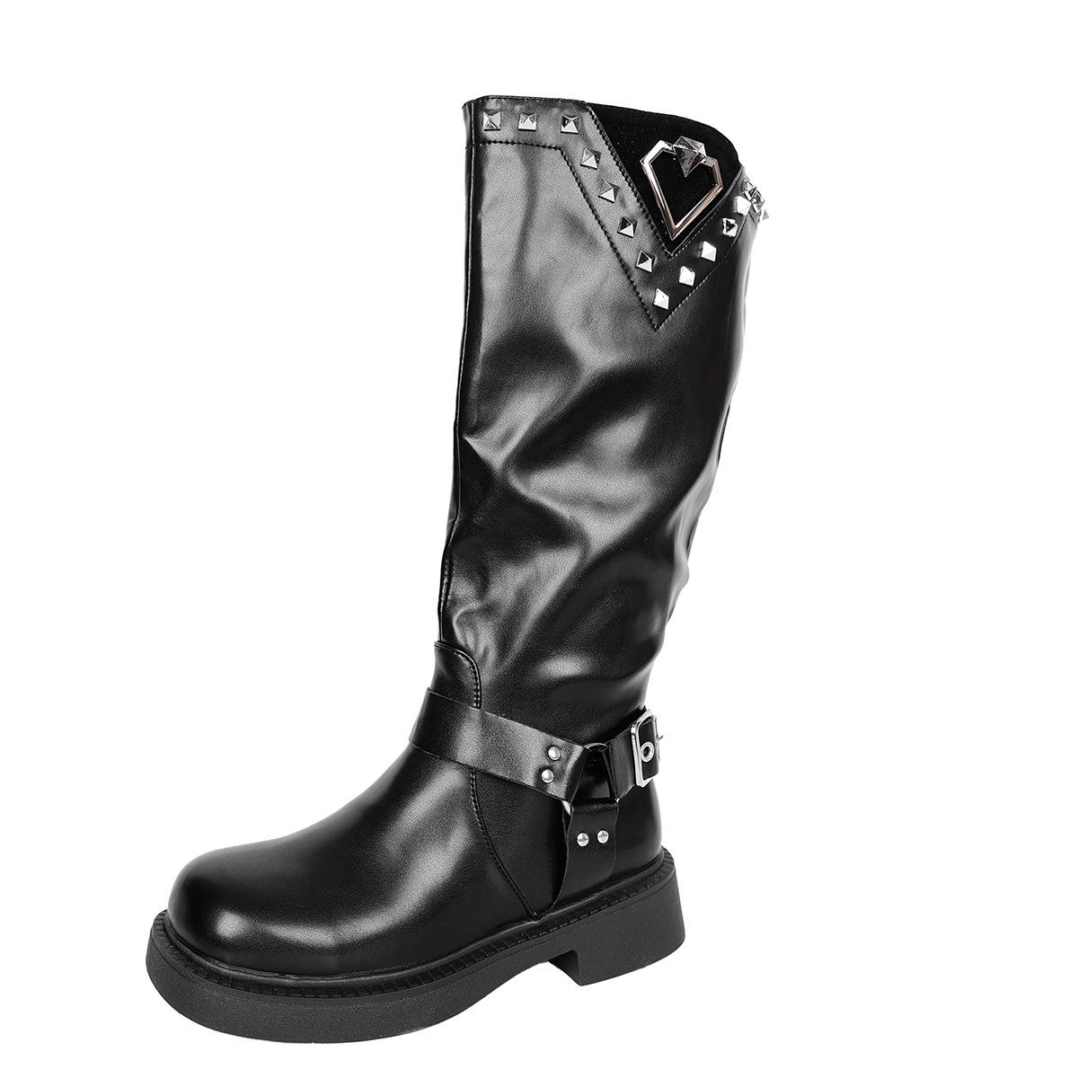 

Размер 36-42 Черные Коричневые ПУ Женские Длинные Сапоги Вестерн Пряжки Декор Заклепки Женские Сапоги до Колена Осенняя Мода Botas Altas 42