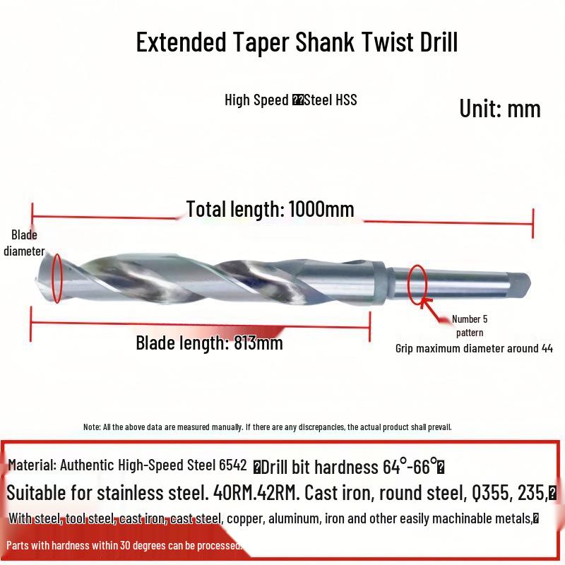 6542 Stainless Steel Super Hard Extra Long Taper Shank Twist Drill Bit for Deep Hole Lathe, 76-82*800