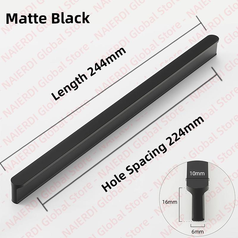 NAIERDI American Style Black Cabinet Handles Aluminum Alloy  Long Furniture Handle Kitchen Cupboard Pulls Drawer Knobs Hardware