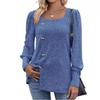 2026 Women's Spring/Summer Casual Ribbed Square Neck Long Sleeve Slit Sweater Top