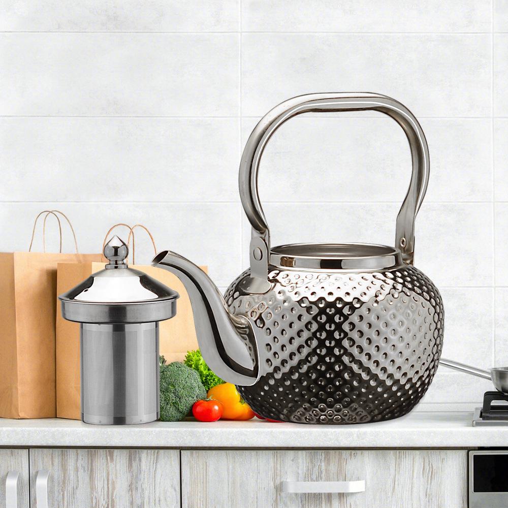 Gold Spherical Stainless Steel Kettle with Hammered Texture - Large Capacity for Hotels and Restaurants.