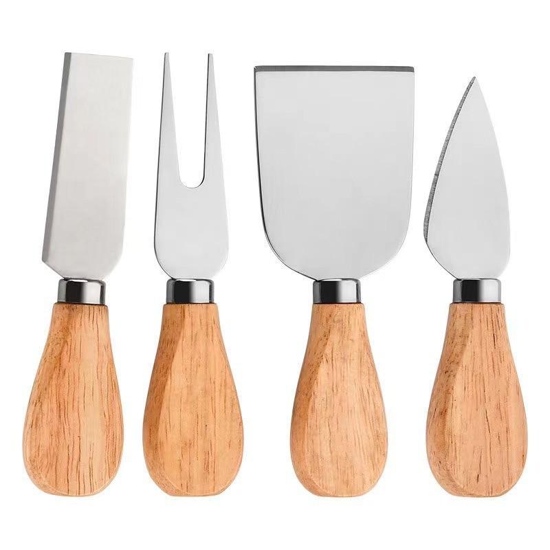 Stainless Steel Cheese Knife & Cutter Set (6 pcs) with Wooden Handles - Includes Butter & Pizza Cutters, Baking Tools