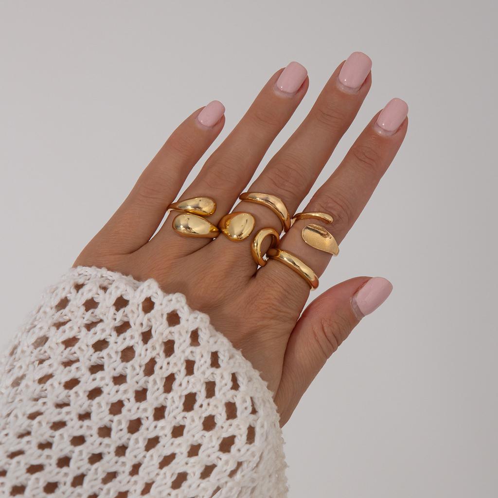 Wind Metal Texture Water Drop Hug Ring Set, Fashionable Geometric Smooth Surface Open Ring Woman