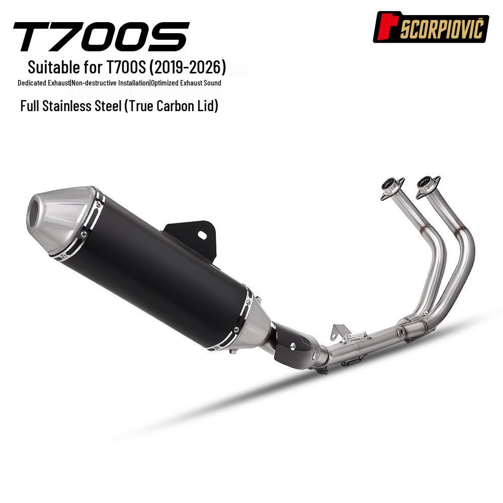 T700S Stainless Steel Motorcycle Exhaust System: Front & Rear Split Sections.