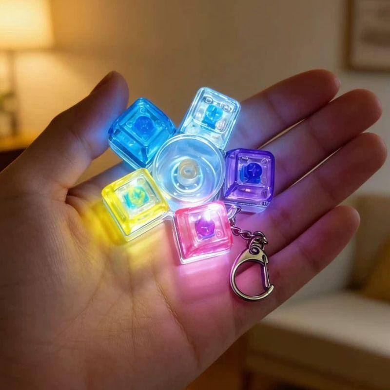 LED Keyboard Keychain Fidget Toys Crystal Clicker Sensory Toy for Stress Relief Keyboard Keychain Fidget Gadget for Adults Kids