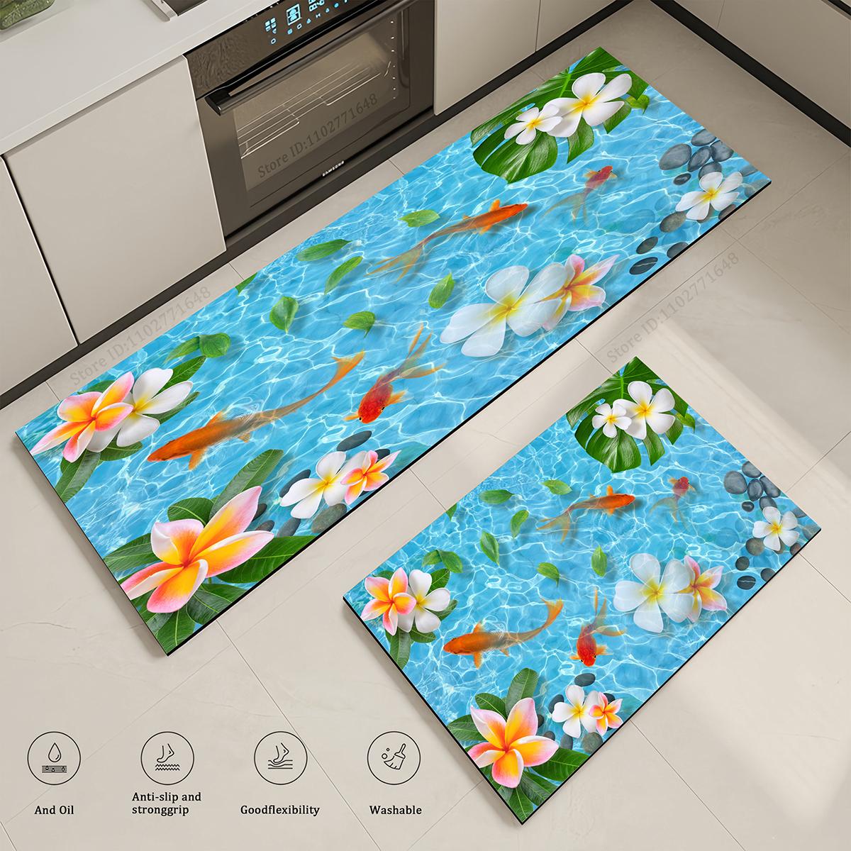 

Килимок для вхідних дверей з візерунком ставка, абсорбуючий, нековзкий, кухонний килим з великим килимом, що миється, вхідний, водонепроникний дизайн, довгий якісний килимок для підлоги 40cmx60cm 1pc