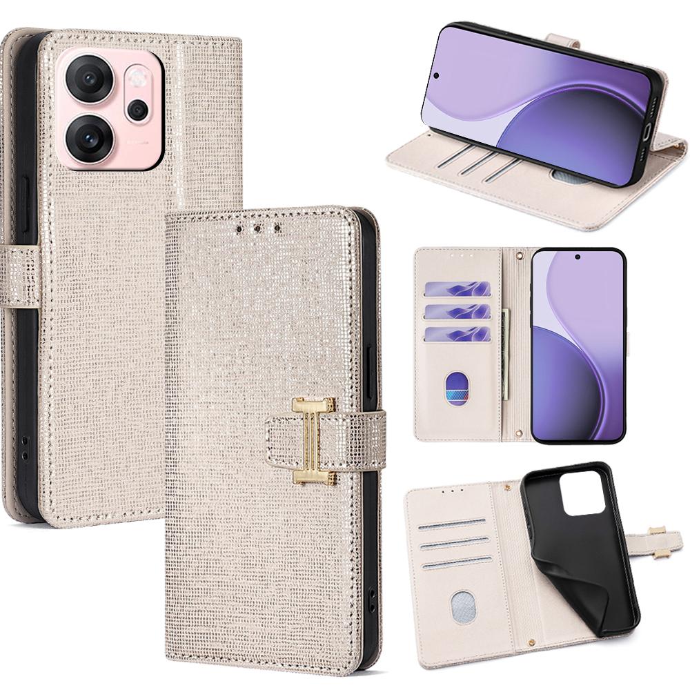 For Oppo Reno14 F 5G Case Metal I-Buckle PU Leather Wallet Phone Cover