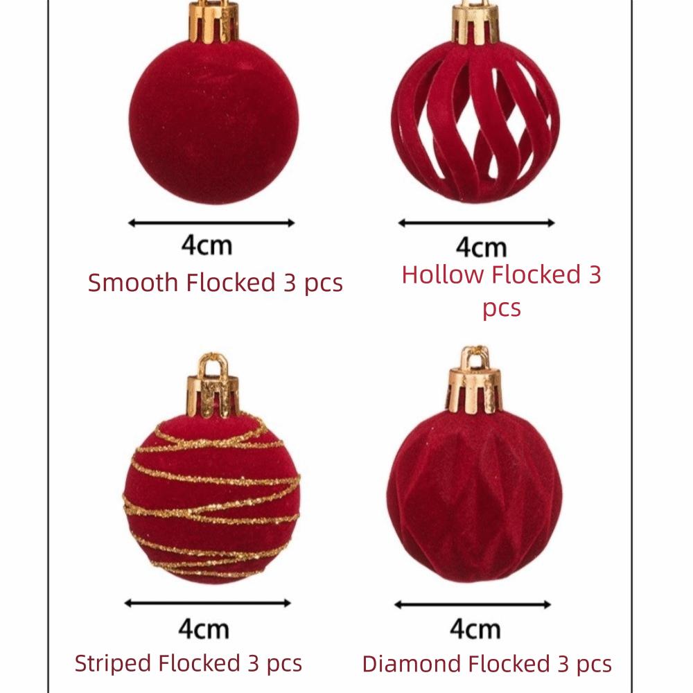12Pcs/Box Velvet Christmas Hanging Balls DIY Crafts Painted Plastic Christmas Tree Ornament 4CM Christmas Flocked Ball Set