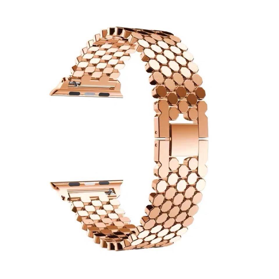 

Нержавіючий ремінець «Луска риби» для Apple Watch Series 5-9 та SE 22mm рожевий колір золота