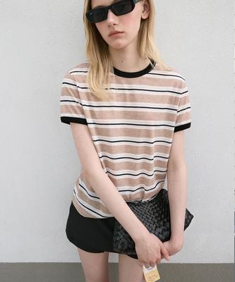 SIGREAT Soft Cool Stripe T-Shirt_Beige