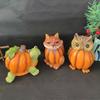 Cute Halloween Pumpkin Owl Statue Vivid Miniature Figurine Ornament Animal Head Sculpture  Bedroom