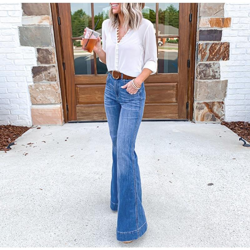 Women's New Thin Section of High-waisted Slightly Elastic Wide-legged Long Leg Jeans