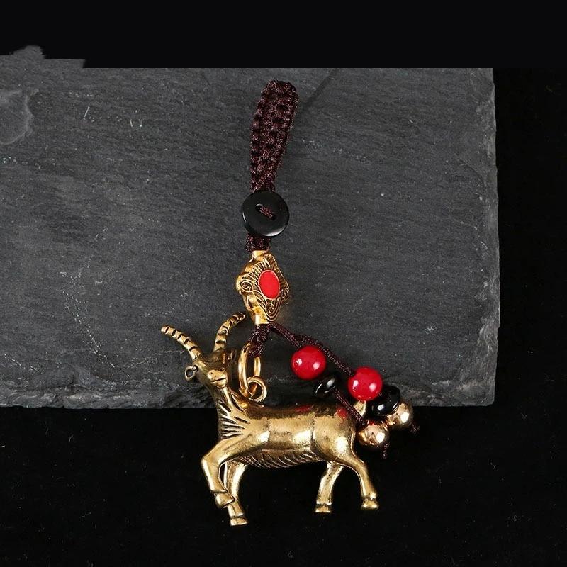 2027 Year Of Chinese Zodiac Goat Lucky Pendant Keychain Copper Feng Shui Wealth Key Ring Women Men Bag Charm Jewelry Gift