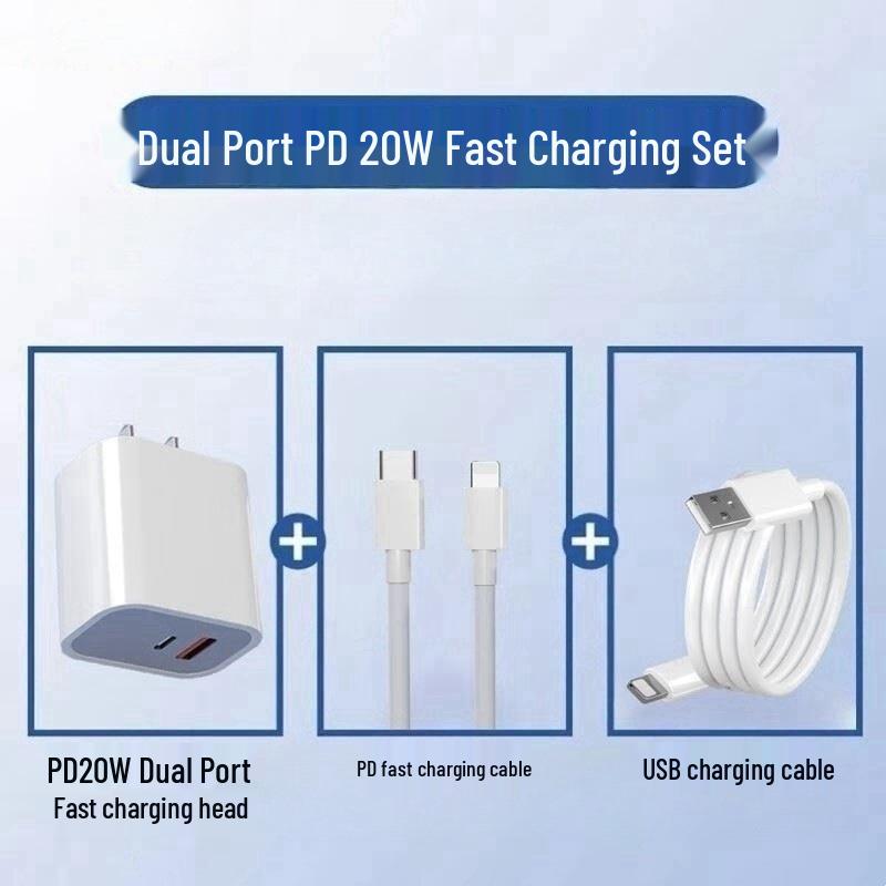 3C Certified 20W Dual-Port PD Fast Charger for Apple Devices with Charging Cable
