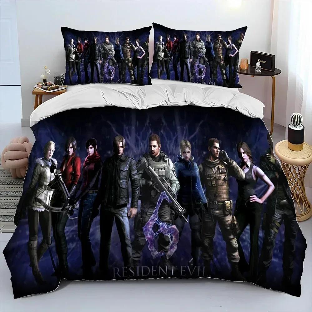 R-Resident Evil Games Gamer Bedding Set Duvet Cover Sheet Printed Bed Set Pillowcase Bed Full Queen King Size Comforter Bedroom