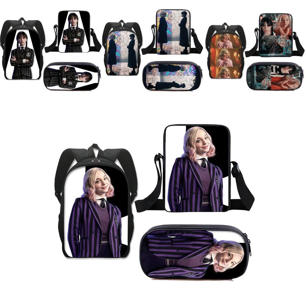 3pcs Wednesday The Adams Family Backpack+shoulder Bag+pencil Case Set Kids Gift