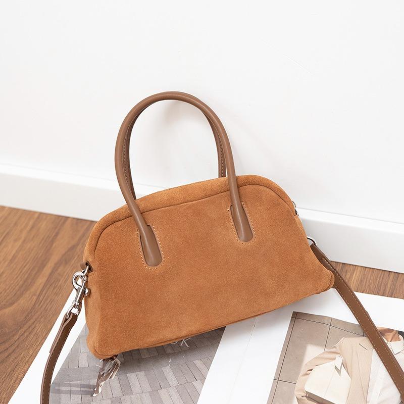 Autumn and Winter New Suede Bag Women's Genuine Leather Portable Crossbody Shoulder Pillow Bag Women's Versatile Bowling Bag